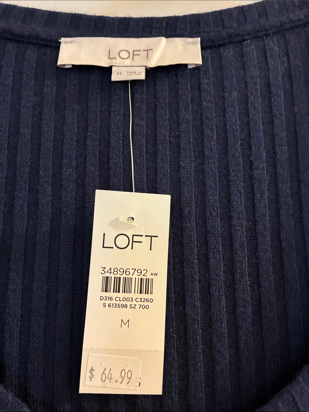 LOFT Navy Ribbed Scoop-Neck Midi Dress - Picture 2 of 3